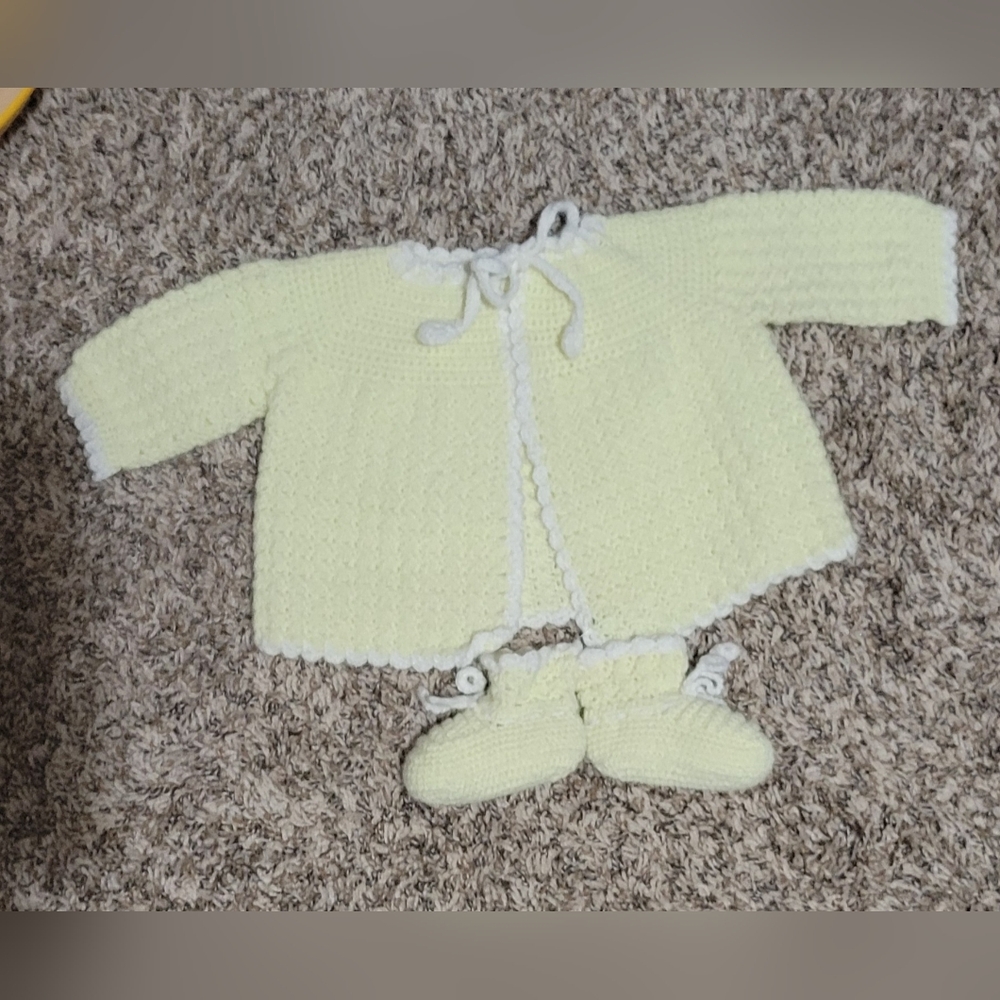 Vintage Yellow Baby Cardigan and Booties Set